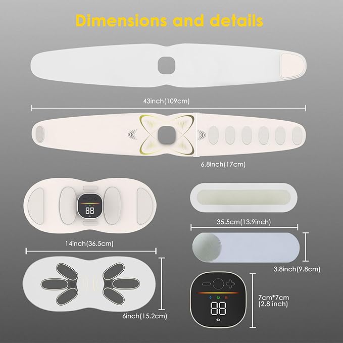 Abs Stimulator Abdominal, ab Belt Muscle Stimulator with Heat for Belly Fat Loss, Stomach Cellulite Melting, Postpartum Care Smooth & Firming, Lower Back Massager for Pain Relief Women Men Gifts
