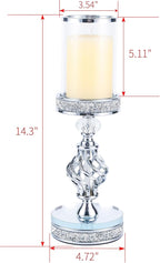 Hanjue Crystal Candle Holders for Pillar Candle, Metal Crystal Candle Holder for Home Decor, Centerpieces, Coffee Dining Table CH0509 (Silver (M))