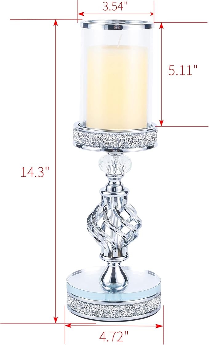 Hanjue Crystal Candle Holders for Pillar Candle, Metal Crystal Candle Holder for Home Decor, Centerpieces, Coffee Dining Table CH0509 (Silver (M))