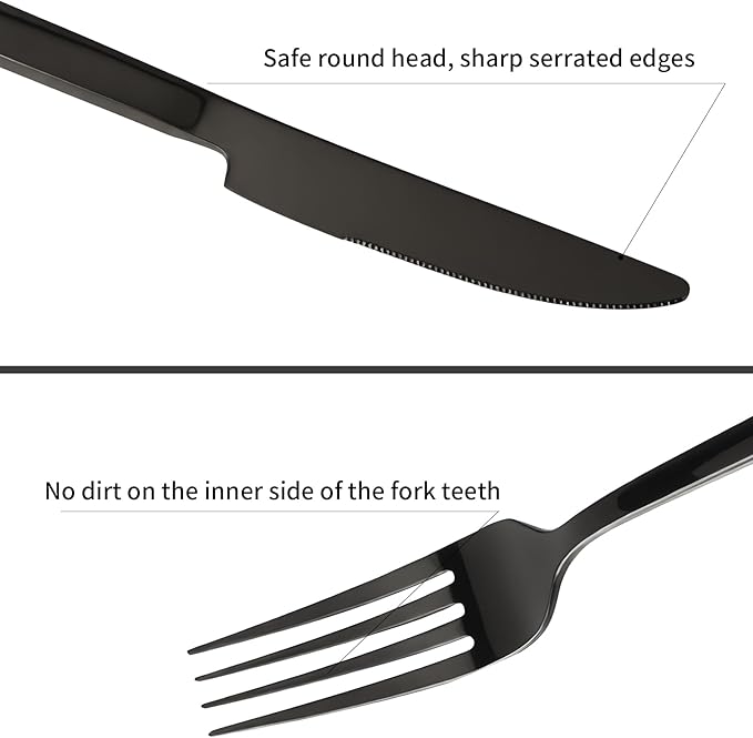 Stainless Steel Flatware Set Hand Forged 18/10 Silverware Set Mirror Black Cutlery Set with Cuboid Handle Matte Finished 20 Pieces Home Event Use Wedding Housewarming Gift Service for 4