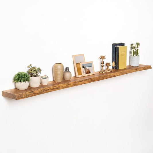 72" Floating Shelves, Live Edge Elm Wood Floating Shelf for Wall, Wall-Mounted Display Shelves with Invisible Heavy-Duty Bracket, Long Floating Shelf for Bathroom, Kitchen, Living Room, Natural Color