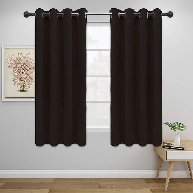 Easy-Going Blackout Curtains for Bedroom, Solid Thermal Insulated Grommet and Noise Reduction Window Drapes, Room Darkening Curtains for Living Room, 2 Panels (52x46 in,Dark Brown)