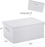 HOONEX Storage Bins with Lids for Organizing, Pack of 2, Storage Boxes with 2 Carrying Handles and Sturdy Heavy Cardboard, 16.5" L x 11.8" W x 7.5" H for Shoes, Books, Clothes, Nursery, White