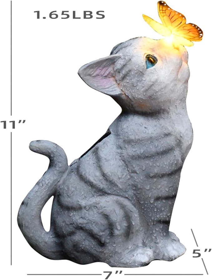 Cat Garden Figurines Outdoor Decor Solar Statue with LED Lights for Patio Lawn Yard Art Decoration Housewarming Garden Gift