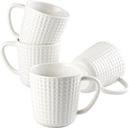 Ceramic Coffee Mugs 15 oz, Large Waffle Embossed Mug Set, Coffee Cups for Latte, Cappuccino, Cocoa, Tea, Mocha, Milk, Housewarming Wedding Present,Microwave & Dishwasher Safe - Set of 4 (White)