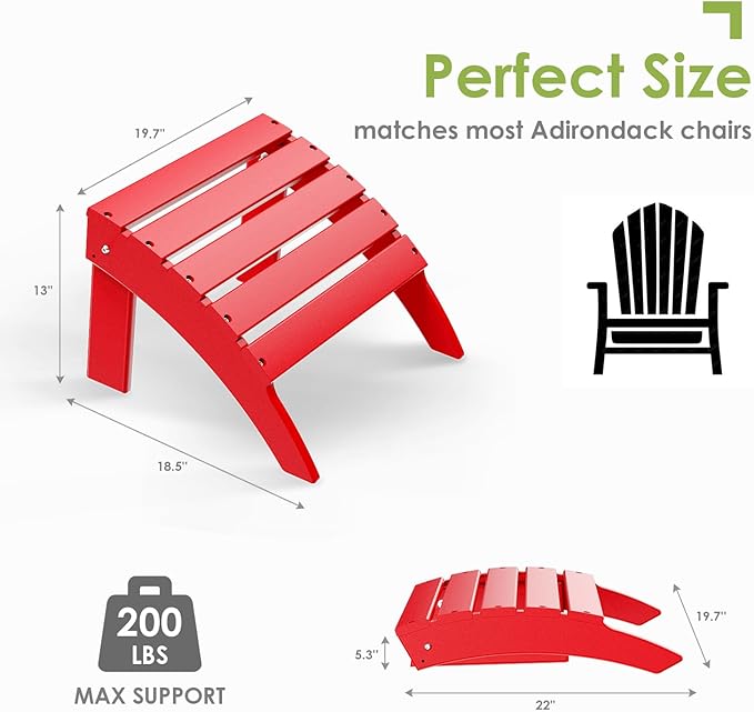 GREENVINES Adirondack-Ottoman | Set of 2 | HDPE Plastic | Outdoor Footrest | All Weather | Foot Rest | Foot Stool | Red | for Adirondack Chair | for Patio Backyard Pool