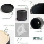 6 + 8 Inch Plant Pots, Ceramic Planter Pot with Drainage Hole & Saucer, Indoor/Outdoor Cylinder Round Planter Pot, Matte Black