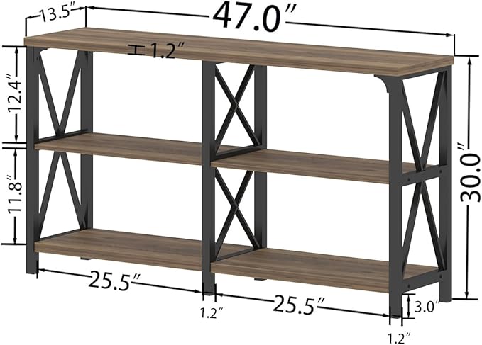 LVB Rustic Console Table, Wood Metal Entryway Table Behind Couch, Industrial Sofa Table with 3 Tier Storage Shelf, Modern Wooden Foyer Hallway Table for Entry Living Room Bedroom, Rustic Oak, 47 Inch