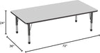 FDP Rectangle Activity School and Classroom Kids Table (36 x 72 inch), Toddler Legs, Adjustable Height 15-24 inches - Gray Top and Black Edge