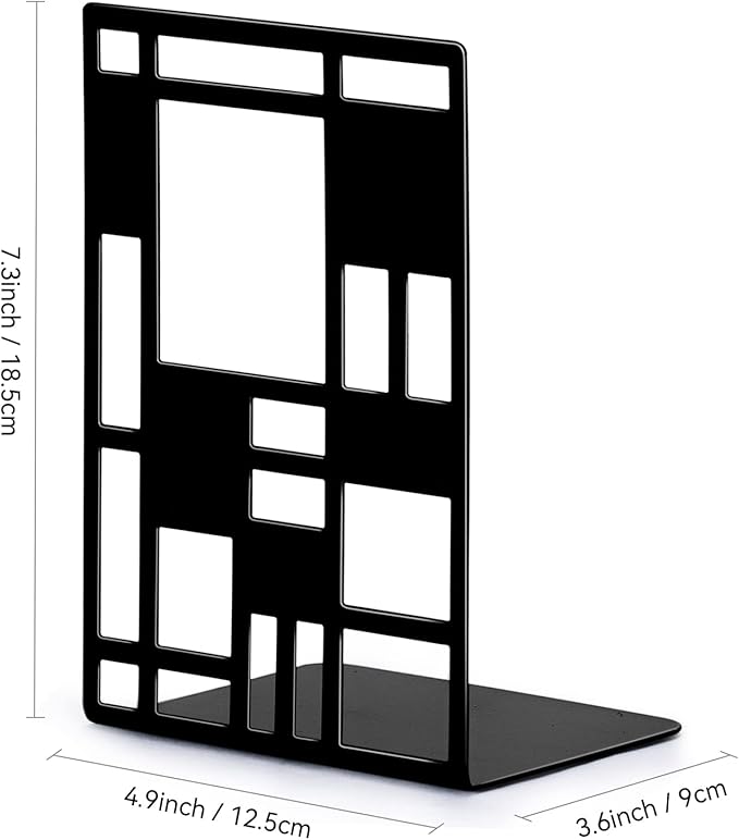 Book Ends, Bookends, Book Ends for Shelves, Bookends for Heavy Books, Book Divider Decorative Holder, Metal Heavy Duty Bookend Black 3 Pair, Abstract Art Desgin Book Stopper Supports for Office, Home