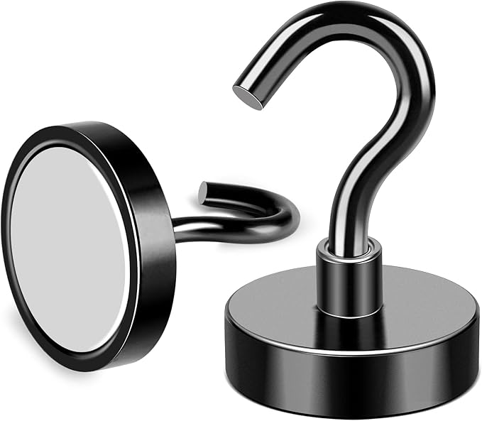 MIKEDE Magnetic Hooks, 40Lbs Strong Neodymium Black Magnet Hook for Hanging, Heavy Duty Magnetic Hooks Classroom Must Have, Magnet with Hooks for Home, Kitchen, Workplace, School - Pack of 10