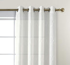 MIUCO Moroccan Embroidery Semi Sheer Curtains Faux Linen Grommet Window Curtains for Bedroom Living Room 63 Inch Length 2 Panels, Pure White
