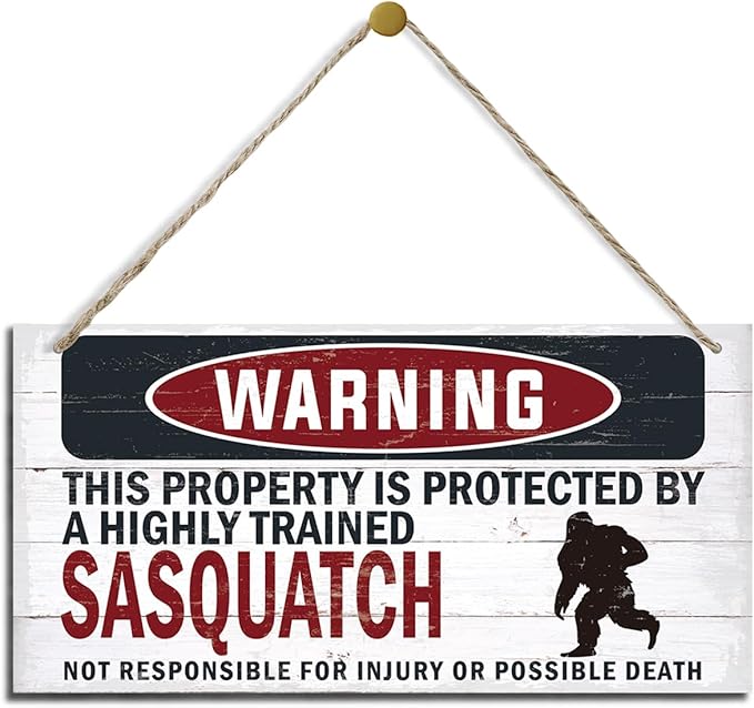 Warning Sign, Sasquatch Warning Wood Plaque Sign, Funny Door Signs, Decorative Wood Hanging Suspension Plaque, Farmhouse Wooden Wall Decor, Outdoor Hanging Wooden Signs