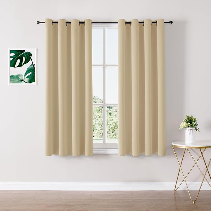ChrisDowa Blackout Curtains 63 inches Long for Bedroom - 2 Panels Set Grommet Thermal Insulated Room Darkening Curtains for Living Room (Biscotti Beige, 52 x 63 Inch)