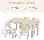 Kids Study Table and Chairs Set, Height Adjustable Toddler Table and Chair Set for Kids Ages 3-8, Graffiti Desktop (Burlywood - 2)