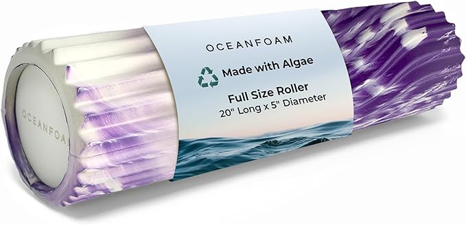 Oceanfoam Tidal Roller - Purple Marbled - Muscle Massage Foam Roller for Back Pain & Stretching - Firm and Ergonomic Wide Wave Textured - Yoga, Athletics, & Wellness - Full Size, 20" x 5"
