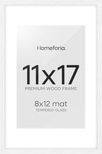 Homeforia 11x17 White Wood Frame, High End Oak 17 x 11 White Wooden Picture Frames with Mat 8 by 12, 11x17 Poster Frame Matted to 8x12 inch Photo, 17x11 Thin Frames, Tempered Glass, Wall Kit, Set of 1