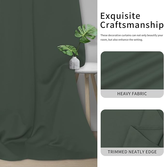 Easy-Going Blackout Curtains for Bedroom, Solid Thermal Insulated Grommet and Noise Reduction Window Drapes, Room Darkening Curtains for Living Room, 2 Panels (34x72 in, Greyish Green)