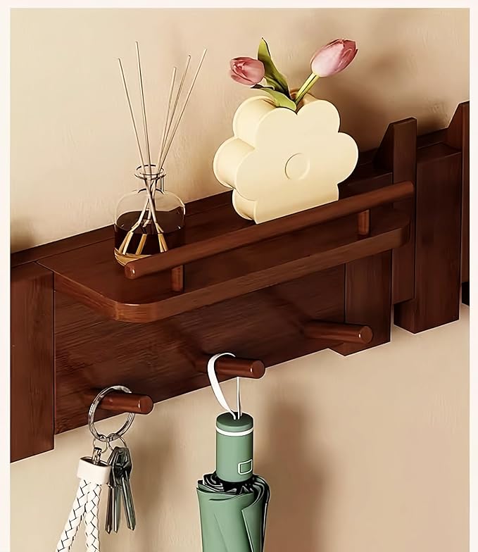 Wall Mounted Piano Key Hanger | Flip Style Hook | Entrance Wall Art Hook, Made of Oak Wood (3 Times Painted, 4 Times Polished) (Fence Beech, 10Hooks)