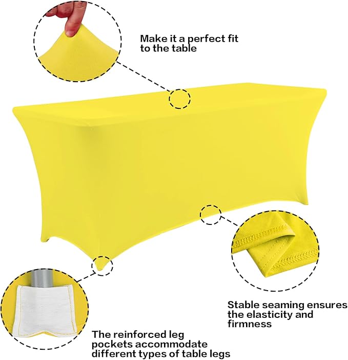 IVAPUPU 2 Pack 4FT Table Cloth for Rectangular Fitted Events Stretch Yellow Table Covers Washable Cover Spandex Tablecloth Protector for Party, Wedding, Cocktail, Banquet, Festival