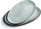 famiware Serving Platter, Oval 15.59/14.3/12.9inch Serving Dishes for Entertaining, Serving Bowls, Reactive Glaze, Stoneware Serving Trays for Party, Food, Turkey, Cheese, Ocean Series, Grey