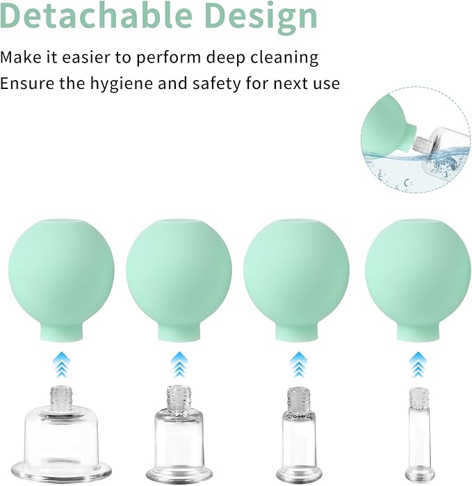Meifuly Facial Cupping Set, 4 PCS Silicone Vacuum Suction Face Massage Cups, Skin Tightening Kit for Eyes, Face and Body (Green)
