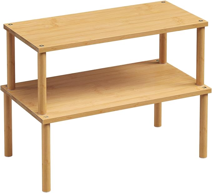 Cabinet Organizer Shelf(Set of 2),Kitchen Counter Shelves,Bamboo Stackable Expandable Spice Rack Countertop(Large)