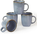 famiware Coffee Mugs Set of 4, Ocean Square 13oz Coffee Cup Set with Handle for Cocoa, Milk, Hot Chocolate, Tea, Water, Stoneware Cups for Kitchen, Microwave and Dishwasher Safe, Blue