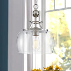 WUZUPS Chandelier Rustic Farmhouse Industrial Round Ceiling Pendant LED Light Fixture with Clear Glass Shades for Dining Room Kitchen Island Foyer Entryway, H 13" x W 10", E26 Base, Brushed Nickel