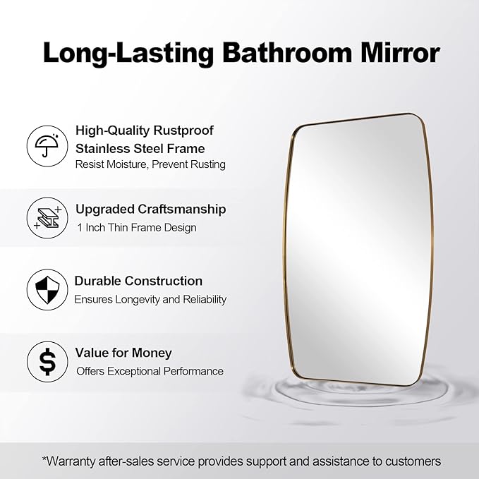 ANDY STAR Gold Mirror, 30x48’’ Brushed Gold Oval Mirror for Bathroom, Oblong Mirrors with Brass Metal Frame, Oval Vanity Mirror for Modern Farmhouse Wall Decor 1”Deep Set Design