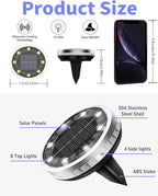 Solar Ground Lights Outdoor 2 Pack Waterproof, Upgraded Solar Garden Lights with 4 Side Light, Stainless Steel Solar Powered Disc Landscape Light for Walkway Pathway Lawn Yard Patio Deck-Cool White
