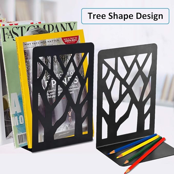 Metal Bookends Black 6 Pair - Heavy Duty Book Stoppers for Shelves - Decorative Book Ends
