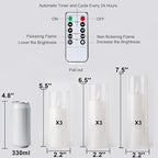 Amagic Pure White Flameless Candles, Battery Operated Candles, Acrylic Flickering LED Pillar Candles with Remote Control and Timer, 3D Wick, Yellow and Blue Glow, D2.2 xH5 6" 7", Set of 9
