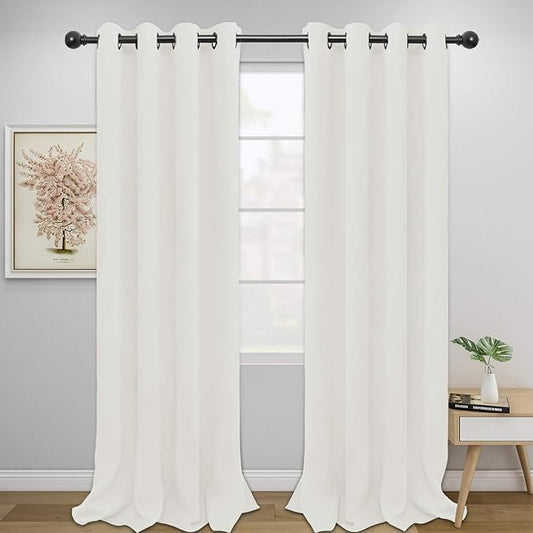 Easy-Going Blackout Curtains for Bedroom, Solid Thermal Insulated Grommet and Noise Reduction Window Drapes, Room Darkening Curtains for Living Room, 2 Panels (52x108 in,Ivory)