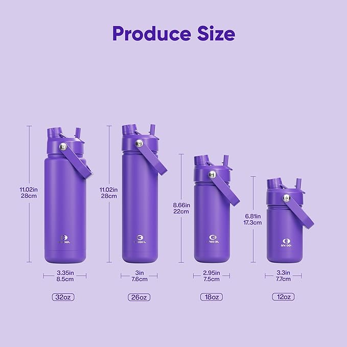 Insulated Water Bottle with Straw Stainless Steel Water Bottle, Leak-Proof, BPA-Free, Double Wall Vacuum Keeps Cold for 24 Hours for Sports, Travel, School (18 oz, Violet)