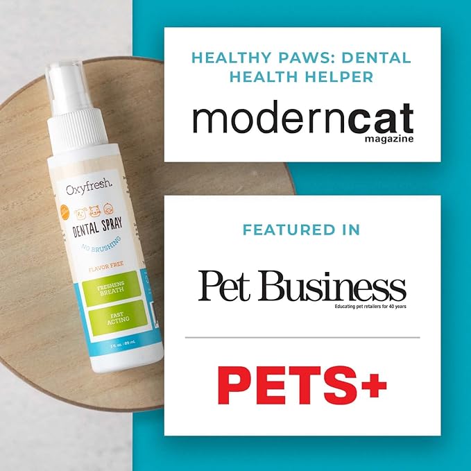 Oxyfresh Advanced Pet Dental Spray – Instant Dog and Cat Fresh Breath: Easiest No Brushing Pet Dental Solution for Dogs and Cats – Best Way to Fight Plaque, Keep Teeth & Gums Healthy, 8oz.