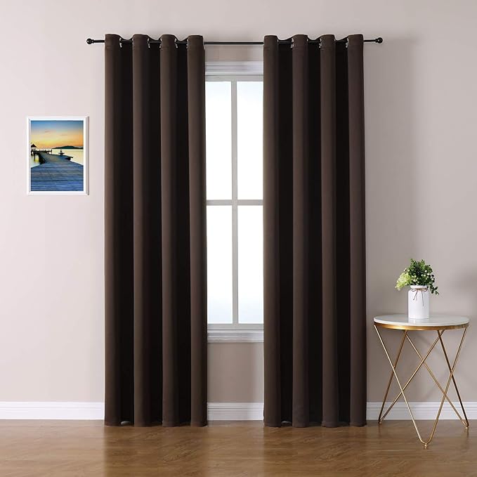 ChrisDowa Grommet Blackout Curtains for Bedroom and Living Room - 2 Panels Set Thermal Insulated Room Darkening Curtains (Brown, 52W x 95L)