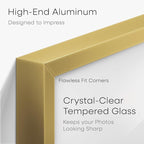 Homeforia 16x16 Picture Frame Gold, High End Metal 16 x 16 Square Poster Frame with Mat 12 x 12 Photo, 16x16 Frame Matted to 12x12 Print, 16by16 Gold Hanging Frames, Tempered Glass, Wall Kit, Set of 1