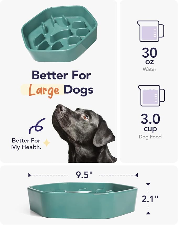 LE TAUCI PET Dog Slow Feeder Bowl Ceramic,3 Cups Puzzle Food Bowl for Small Medium Large Breed, Dog Bowls to Slow Down Eating, Maze