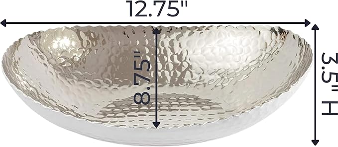 Monarch Abode Hand Hammered Decorative Bowl for Home Decor, 12.75-Inch White and Nickel Plated – Key Bowl for Entryway Table, Catch All, Decorative Fruit Basin, Key Holder, Bowls for Home Decor