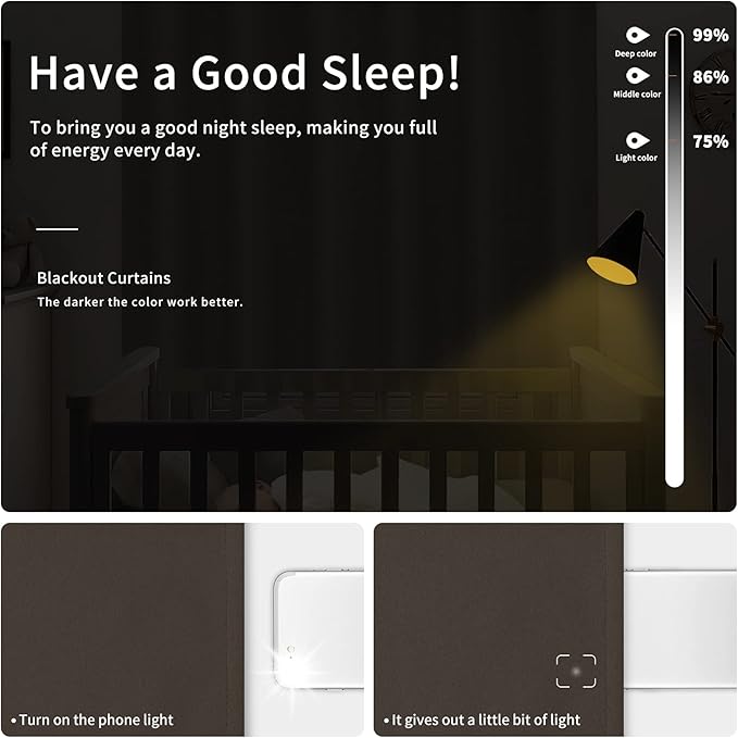 Easy-Going Blackout Curtains for Bedroom, Solid Thermal Insulated Grommet and Noise Reduction Window Drapes, Room Darkening Curtains for Living Room, 2 Panels(42x63 in, Coffee)