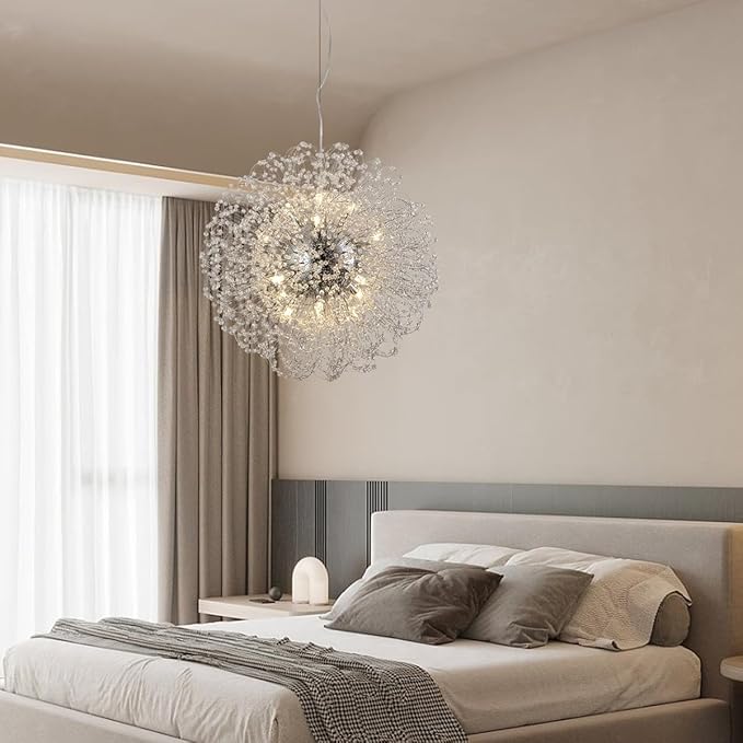 Dandelion Crystal Chandelier with Chrome, Modern Large Sputnik Hanging Lamp, Sunflower Beaded Pendant Light Fixtures High Ceiling for Living Room Bedroom Dining Room (Chrome 16Lights)