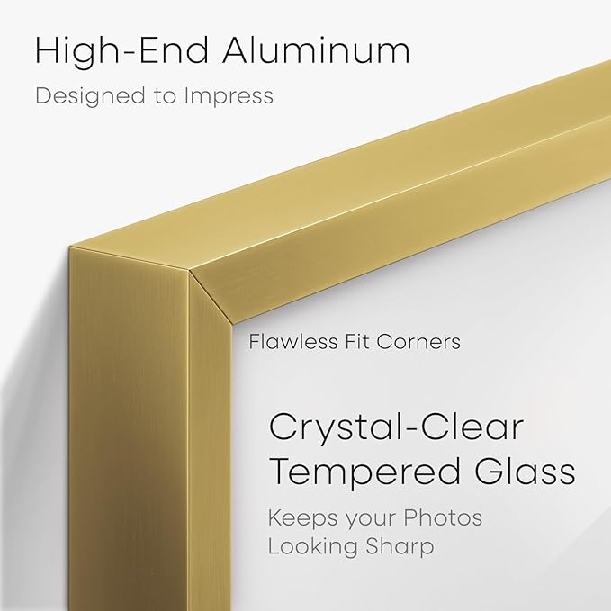 Homeforia 6x8 Picture Frame Gold, High End Metal 6 x 8 Frames with Mat 5 by 7 for Print, Photo Frame 6x8 Gold Matted to 5x7 inches Art, 6by8 Wall or Tabletop Frames, Tempered Glass, Wall Kit, Set of 1