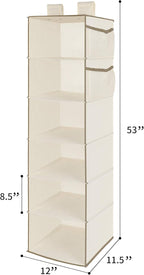 MAX Houser 6 Tier Shelf Hanging Closet Organizer, Closet Hanging Shelf with 2 Widen Straps for Storage, Foldable (Beige2)