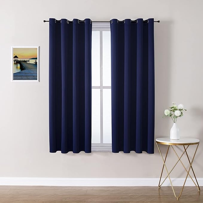 ChrisDowa Grommet Blackout Curtains for Bedroom and Living Room - 2 Panels Set Thermal Insulated Room Darkening Curtains (Navy Blue, 52W x 54L)