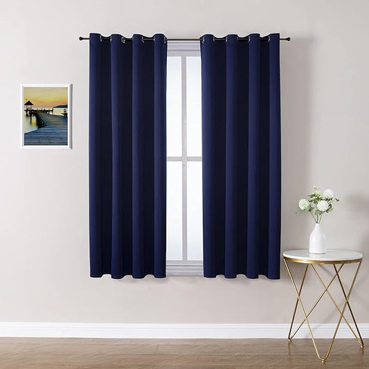 ChrisDowa Grommet Blackout Curtains for Bedroom and Living Room - 2 Panels Set Thermal Insulated Room Darkening Curtains (Navy Blue, 52W x 54L)