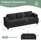 2 Piece Set Comfy Sofa Couch, 3 Seater & Loveseat Sofa with Deep Seats, Modern Sleeper Couch for Living Room, Dark Grey Chenille