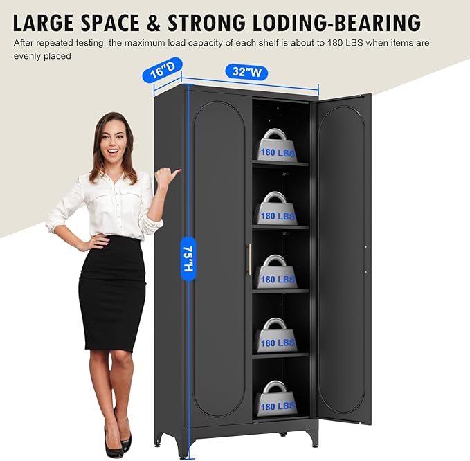Pantry Cabinet, 75 Inch Tall Kitchen Storage Cabinet, Metal Pantry Cabinets with Doors and Adjustable Shelves, Black Freestanding Food Cupboard for Living, Dinning Room-Assembly Required