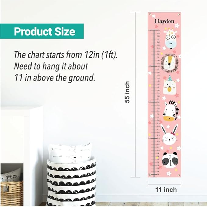 Personalized Canvas Growth Chart for Kids, Height Chart for Kids, Growth Chart Banner with Name