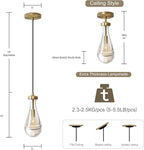 Raindrop Pendant Lights, Pendant Lights Kitchen Island, Brass Base Hanging Light Dining Room Light Fixture, Handblown Clear Kitchen Chandelier, Rope Pendant Lights for Living Room Hallway,E12 Bulb